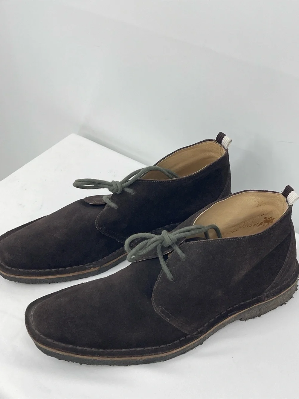Coach ANTHONY Men's Dark Brown Suede Chukka Boots with Olive Laces SIZE 10 M